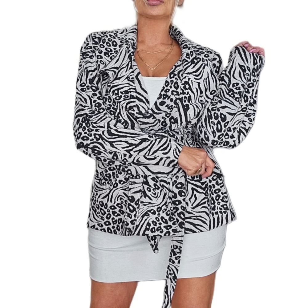 Mob Wife Animal Print 89th & Madison Tie Waist Peacoat Jacket